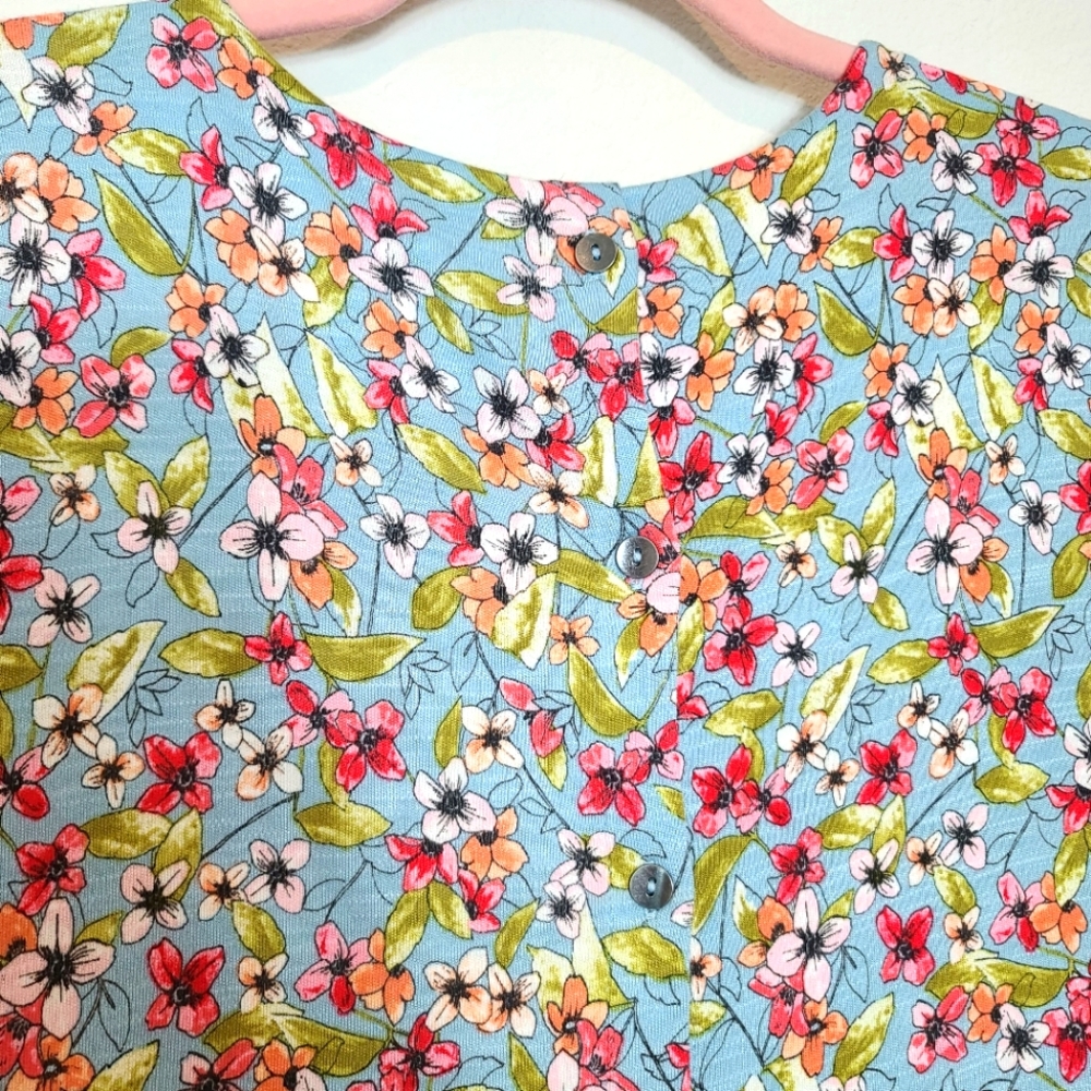 J.JILL Floral Blutint Spring Jersey Layered Dress - Picture 9 of 11